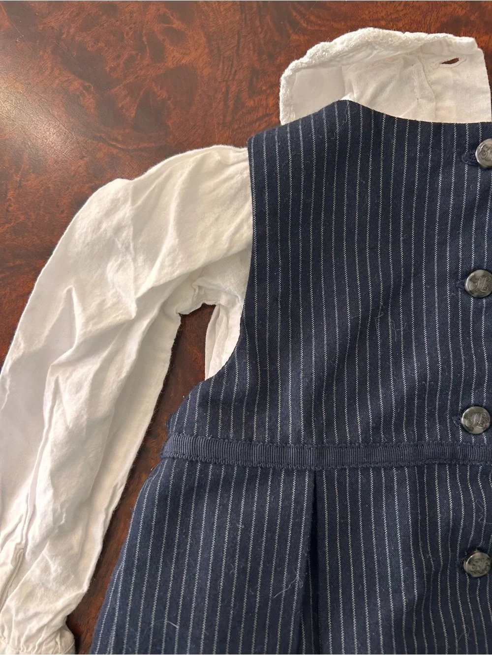 vintage Ralph Lauren 2 Pc Baby girls 12 m Navy pinafore dress set White Blouse